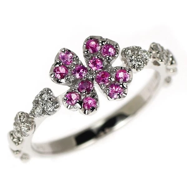 K18WG PINK SAPPHIRE DIAMOND RING: K18WG pink sapphire diamond ring Brand: None Type/Style: rings Material: K18WG Main Stone sapphires Color: WG Size: 5.5 - 5.75 US Accessories: None Accessories Notice: When purchasing pre-owned