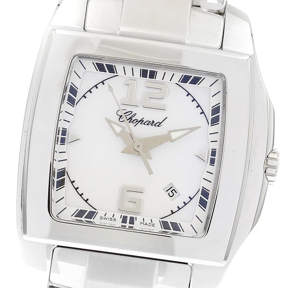 CHOPARD TWO O TEN QUARTZ WATCH: Chopard Two O Ten Quartz Watch Brand: Chopard Type/Style: Wristwatch Material: Band Material Stainless Steel, Case Material Stainless Steel Color: Band Color Silver, Case Color Silver, Dial Color whit