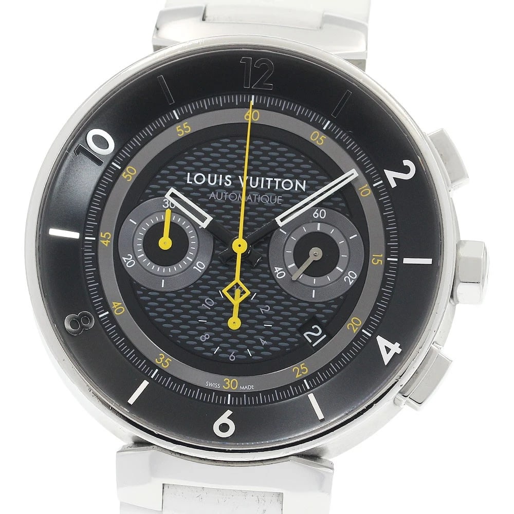 LOUIS VUITTON TAMBOUR MOON CHRONOGRAPH AUTOMATIC WATCH: LOUIS VUITTON Tambour Moon Chronograph Automatic Watch Brand: LOUIS VUITTON Type/Style: Wristwatch Material: Band Material rubber, Case Material Stainless Steel Color: Band Color white, Case Color Sil