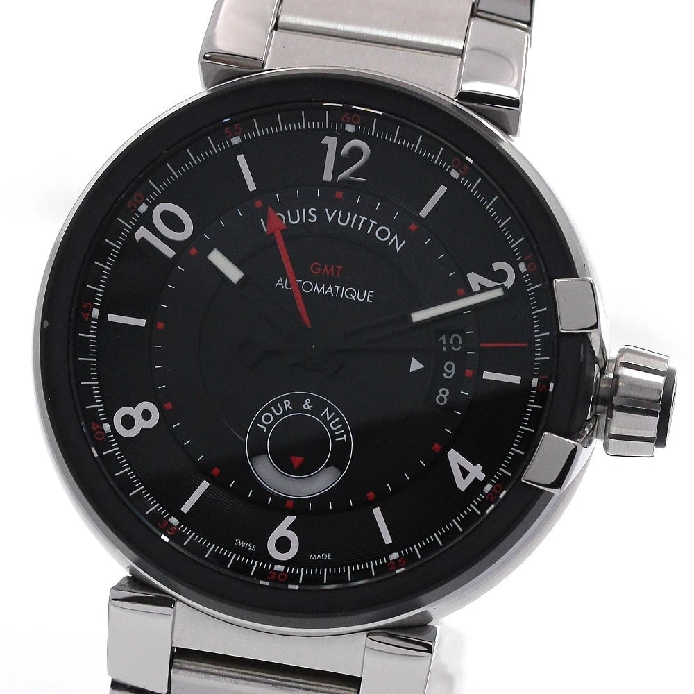 LOUIS VUITTON TAMBOUR EVOLUTION GMT WATCH: LOUIS VUITTON Tambour Evolution GMT Watch Brand: LOUIS VUITTON Type/Style: Wristwatch Material: Band Material stainless steel, Case Material stainless steel Color: Band Color Silver, Case Color Silver