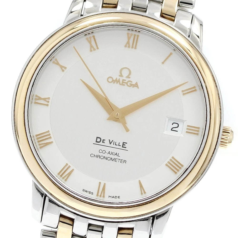 OMEGA DE VILLE PRESTIGE CO-AXIAL YG BEZEL WATCH: OMEGA De Ville Prestige Co-Axial YG Bezel Watch Brand: OMEGA Type/Style: Wristwatch Material: Band Material Stainless Steel/YG, Case Material Stainless Steel/YG Color: Band Color Silver / Gold, Case C