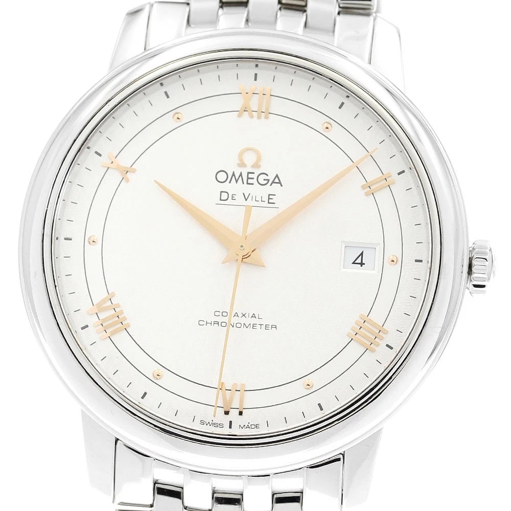 OMEGA DE VILLE PRESTIGE WATCH: OMEGA De Ville Prestige Watch Brand: OMEGA Type/Style: Wristwatch Material: Band Material Stainless Steel, Case Material Stainless Steel Color: Band Color Silver, Case Color Silver, Dial Color Silver
