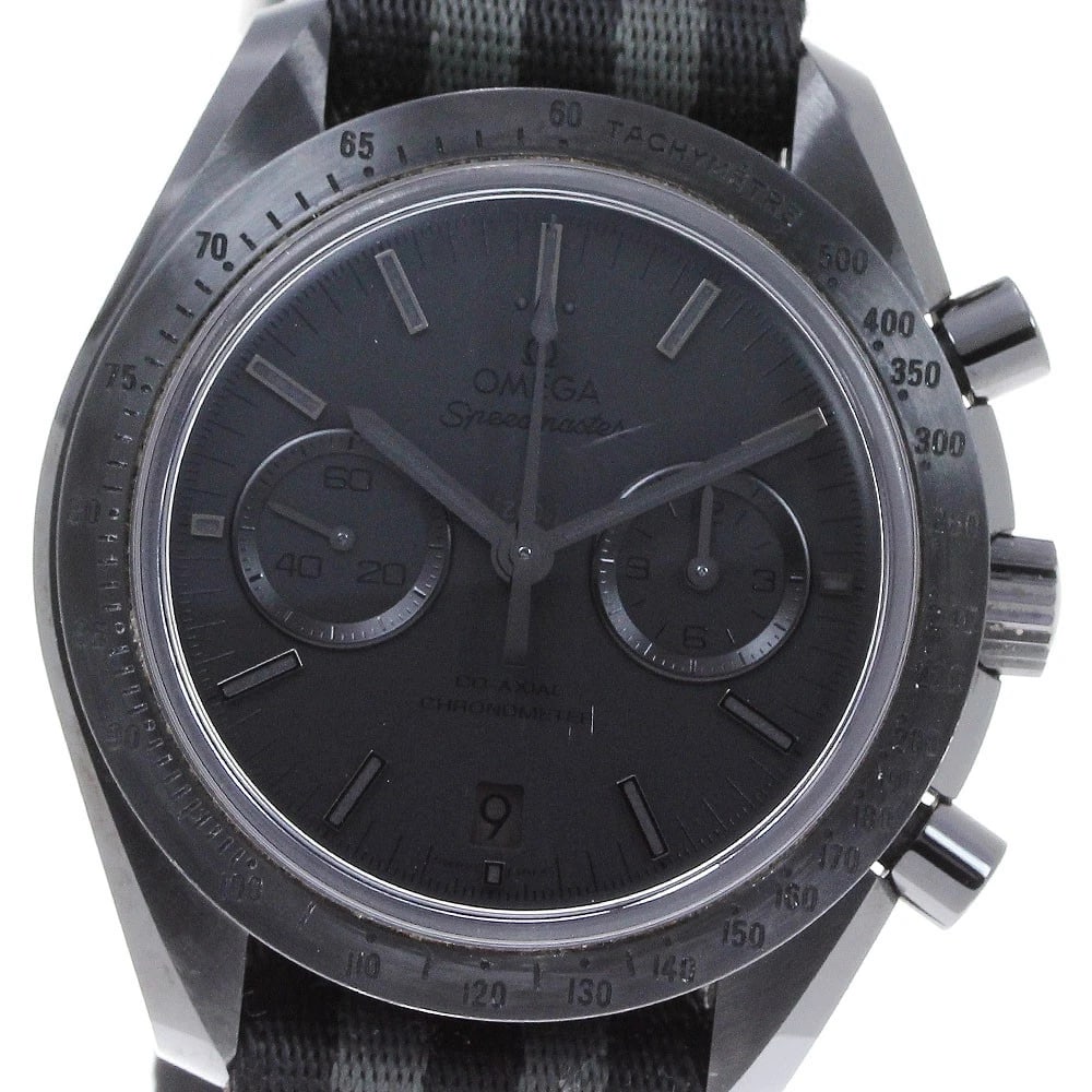 OMEGA SPEEDMASTER DARK SIDE OF THE MOON BLACK WATCH: OMEGA Speedmaster Dark Side of the Moon Black Watch Brand: OMEGA Type/Style: Wristwatch Material: Band Material Nylon, Case Material ceramic Color: Band Color black, Case Color black, Dial Color black