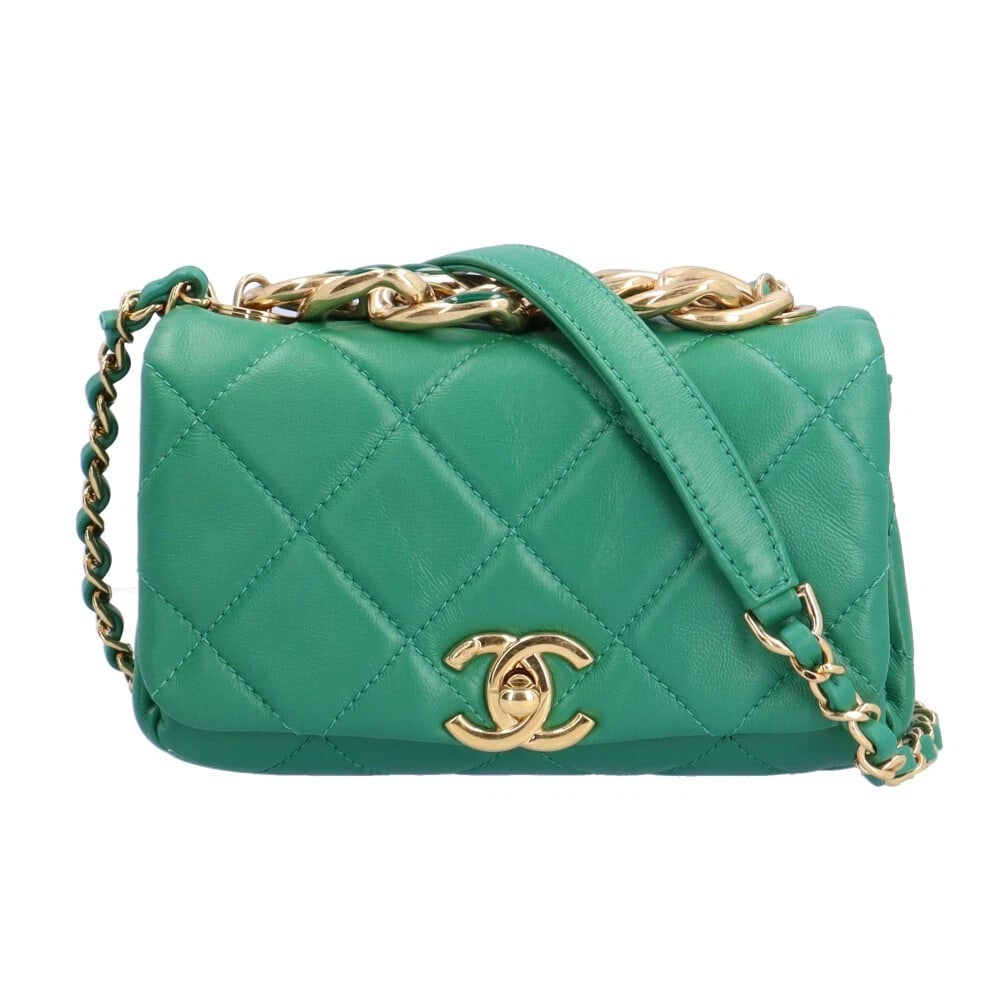CHANEL SHOULDER BAG CROSS BODY LAMBSKIN: CHANEL Shoulder Bag Cross Body lambskin Brand: CHANEL Type/Style: Shoulder Bag Material: Exterior Material lambskin Color: Exterior Color green Size: W6.7 x H3.9 x D3.5inch Handle:7.9inch Accessor