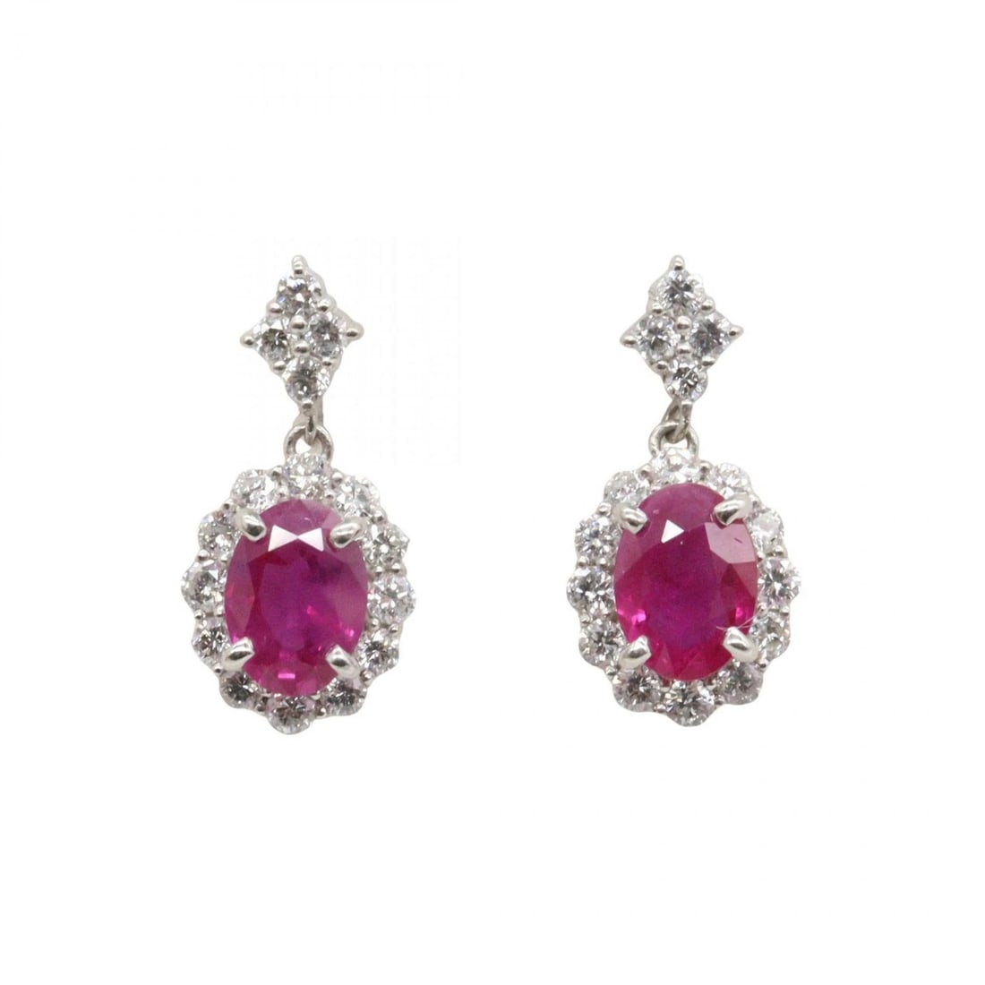 JEWELRY RUBY DIAMOND PIERCED EARRINGS: JEWELRY Ruby Diamond Pierced Earrings Brand: JEWELRY Type/Style: Pierced earrings Material: Pt900 Platinum Main Stone Ruby Color: Silver Size: 16mm x 8mm(0.6" x 0.3") Accessories: None Acc