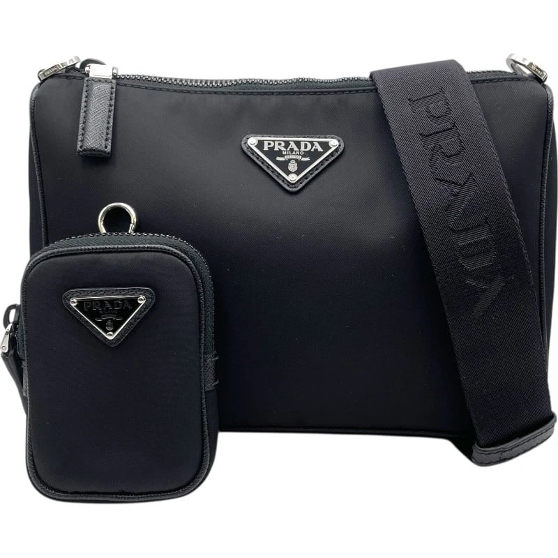 PRADA RE-NYLON SHOULDER BAG: PRADA Re-Nylon Shoulder Bag Brand: PRADA Type/Style: Shoulder Bag Material: Nylon Color: black Size: W9.8 x H7.1 x D2.4inch Accessories: None Accessories Notice: When purchasing pre-owned