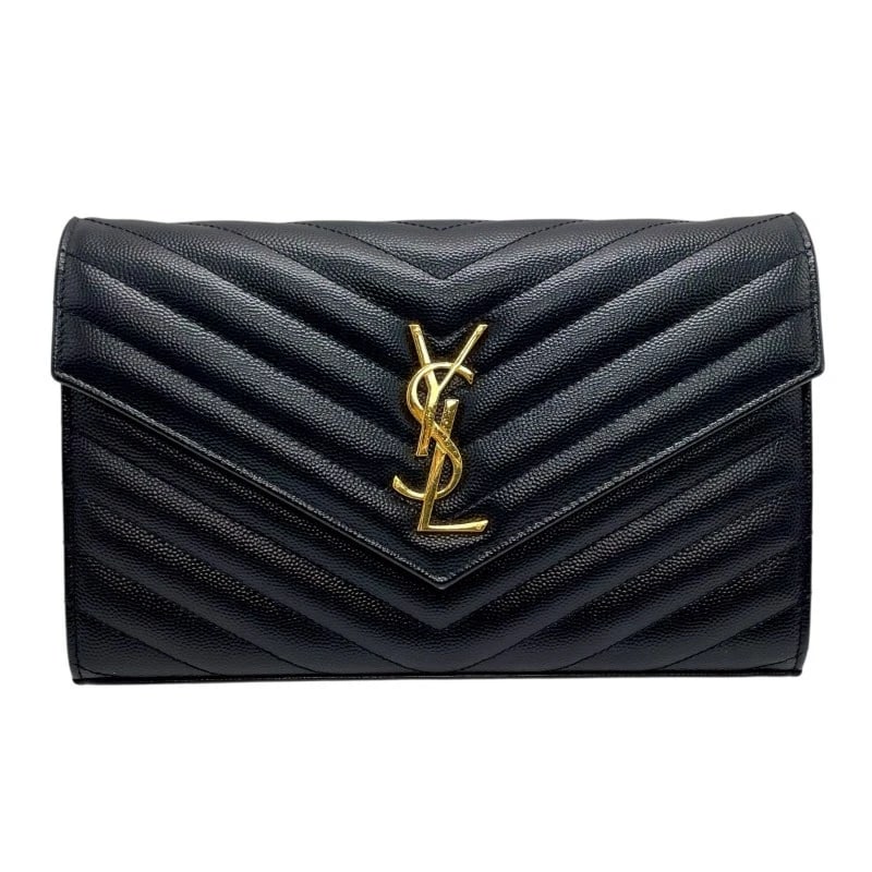 SAINT LAURENT CASSANDRA CHAIN WALLET SHOULDER STRAP: SAINT LAURENT Cassandra Chain Wallet Shoulder strap Brand: SAINT LAURENT Type/Style: Shoulder strap Material: Grain calf Color: Black Gold Hardware Size: W8.7 x H5.7 x D1.8inch Accessories: None <