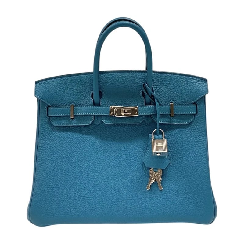 HERMES BIRKIN 25 HANDBAG: HERMES Birkin 25 Handbag Brand: HERMES Type/Style: Handbag Material: Togo Color: Turquoise SilverHardware Size: W9.8 x H8.1 x D5.1inch Accessories: None Accessories Notice: When purchasing