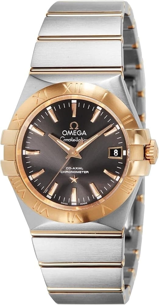 OMEGA GRAY DIAL WATCH: OMEGA Gray Dial Watch Brand: OMEGA Type/Style: Wristwatch Material: Case material: K18YG/SS Color: Case Color Dial color: Gray Size: Case diameter/width: 34 millimeters Case thickness: 11 millimeters 