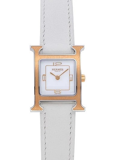 HERMES H WATCH WHITE WATCH: Hermes H Watch White Watch Brand: HERMES Type/Style: Wristwatch Material: Dial: RG x SS Color: Case Color Color: White Size: Case Diameter: 21mm Accessories: None Accessories Notice: When purchasing