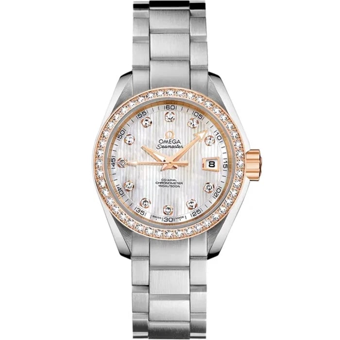 OMEGA SEAMASTER AQUA TERRA WATCH: Omega Seamaster Aqua Terra Watch Brand: OMEGA Type/Style: Wristwatch Material: Material (Main) Stainless Steel, Red Gold Color: Case Color Color White Size: Case Size 30.0mm Accessories: None