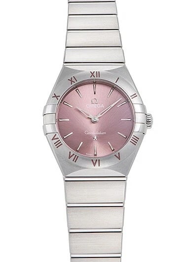 OMEGA CONSTELLATION MANHATTAN BRUSH QUARTZ WATCH: OMEGA Constellation Manhattan Brush Quartz Watch Brand: OMEGA Type/Style: Wristwatch Material: Case material: Stainless steel Color: Case Color Dial color: Pink Size: Case diameter: 28 x 28 mm Acc