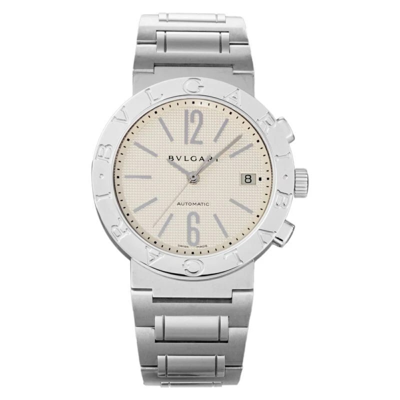 BVLGARI STAINLESS STEEL WATCH: Bvlgari Stainless Steel Watch Brand: Bvlgari Type/Style: Wristwatch Material: Case material: Stainless steel Color: Case Color Color: White Size: Case diameter: 38 x 38 x 9 (mm) Accessories: None
