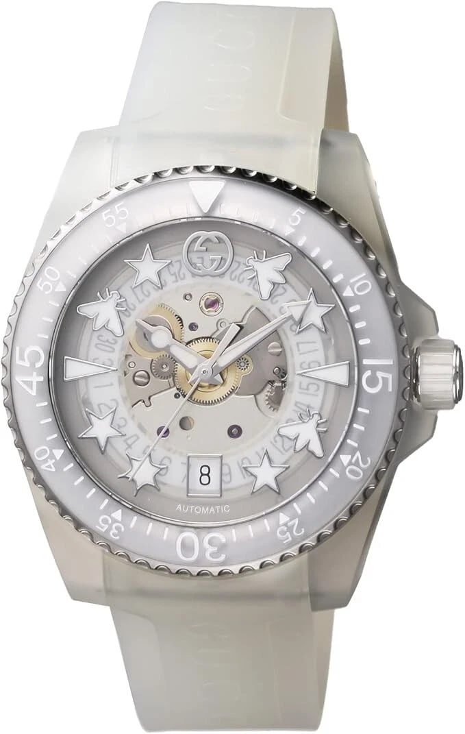 GUCCI RUBBER BELT WATCH: GUCCI Rubber Belt Watch Brand: Gucci Type/Style: Wristwatch Material: Case material: Stainless steel Color: Case Color Color: White Size: Case diameter: 40?42?12(mm) Accessories: None Accessories