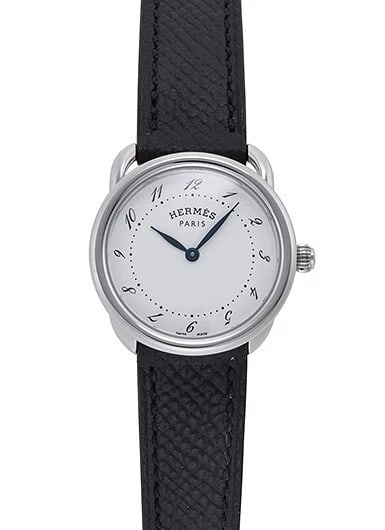 HERMES ARCEAU WHITE WATCH: Hermes Arceau White Watch Brand: HERMES Type/Style: Wristwatch Material: SS Color: Case Color White Size: Case diameter: 28mm Accessories: None Accessories Notice: When purchasing pre-owned goods,