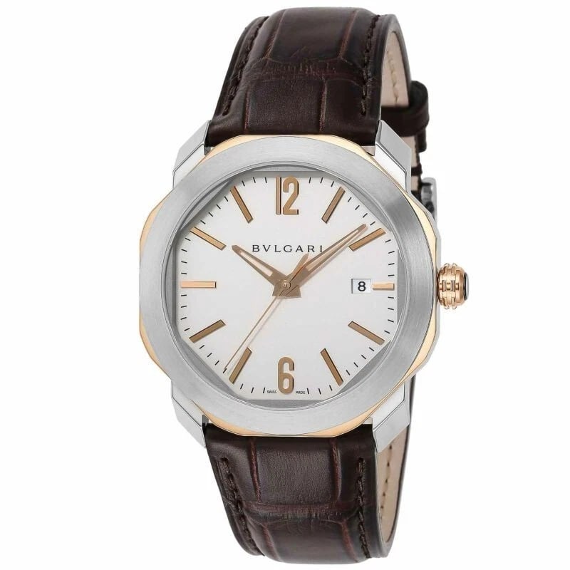 BULGARI OCTO STAINLESS STEEL WATCH: Bulgari Octo Stainless Steel Watch Brand: Bvlgari Type/Style: Wristwatch Material: Case material: K18/stainless steel Belt material: Leather Color: Case Color White Size: Case diameter: 41?41?10(mm) A