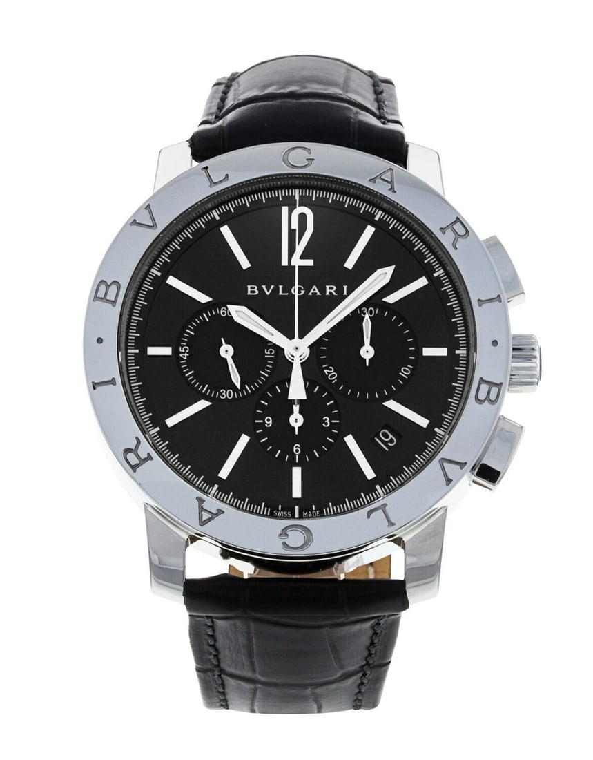 BVLGARI BVLGARI CHRONOGRAPH WATCH: Bvlgari Bvlgari Chronograph Watch Brand: Bvlgari Type/Style: Wristwatch Material: Case Material Stainless steel Color: Case Color Dial Color Black Size: Case Diameter 41 mm Accessories: None