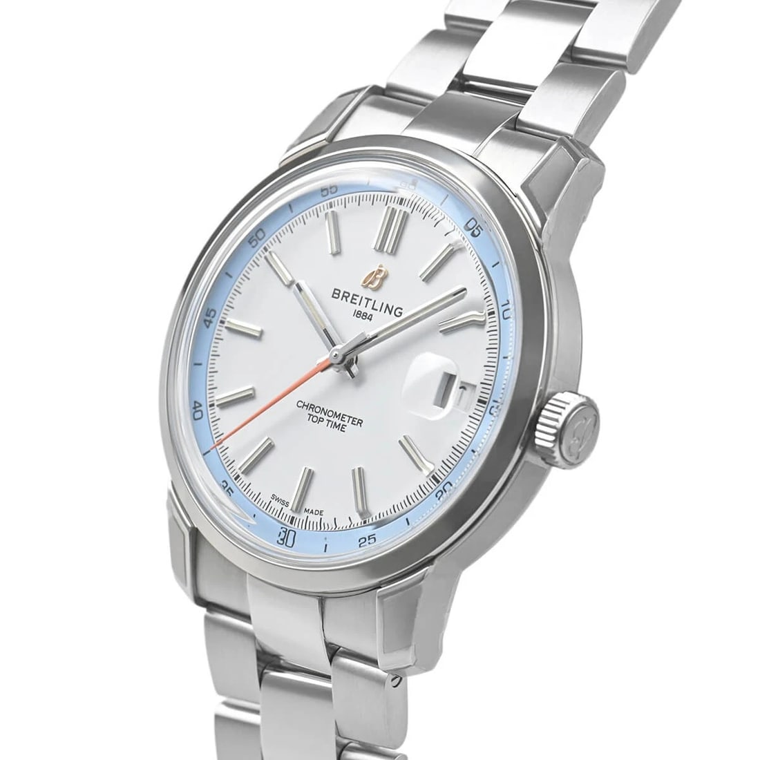 BREITLING TOP TIME WATCH: BREITLING Top Time Watch Brand: BREITLING Type/Style: Wristwatch Material: Case Material stainless Color: Dial Color White/Blue Size: Case Size Case Size: 38.0mm Accessories: None Accessor