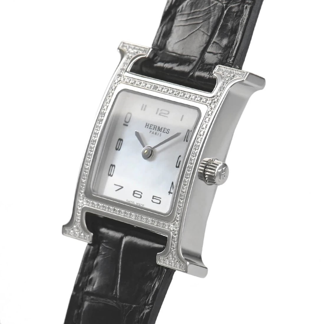 HERMES H WATCH: HERMES H Watch Brand: HERMES Type/Style: Wristwatch Material: Case Material stainless Color: Dial Color white Size: Case Size Case Size: 30.0 x 21.0mm Accessories: None Accessories Notice: