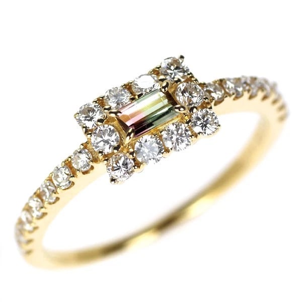 K18YG PARTY COLORED TOURMALINE DIAMOND RING: K18YG Party Colored Tourmaline Diamond Ring Brand: None Type/Style: rings Material: K18YG Main Stone tourmaline Color: YG Size: 5.5 - 5.75 US Accessories: None Accessories Notice: When purchasing