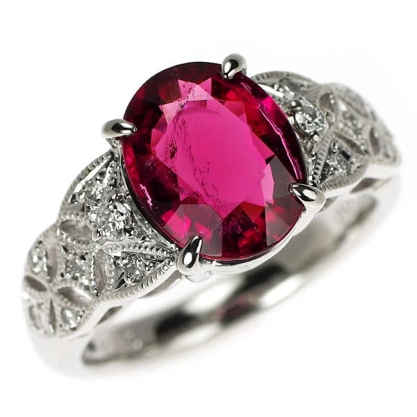 PT900 RUBELLITE DIAMOND RING: Pt900 rubellite diamond ring Brand: None Type/Style: rings Material: Pt900 Main Stone rubellite Color: PT Size: 5.5 - 5.75 US Accessories: None Accessories Notice: When purchasing pre-owned goods,