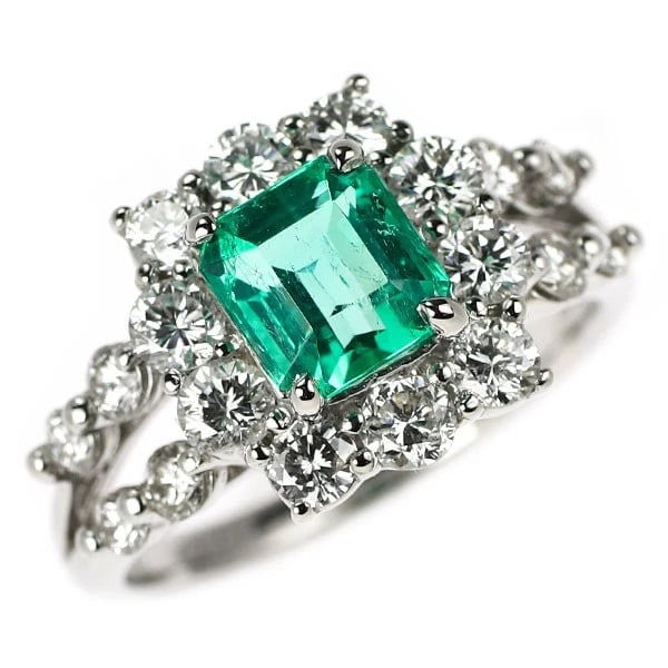 PT950 EMERALD DIAMOND RING: Pt950 emerald diamond ring Brand: None Type/Style: rings Material: Pt950 Main Stone emeralds Color: PT Size: 5.5 - 5.75 US Accessories: None Accessories Notice: When purchasing pre-owned g