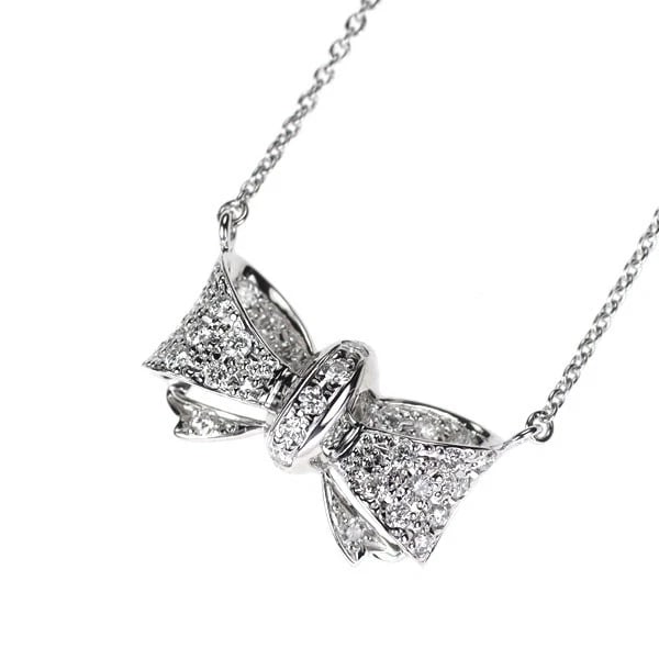 K18WG DIAMOND PENDANT NECKLACE WITH RIBBON: K18WG diamond pendant necklace with ribbon Brand: None Type/Style: pendant necklace Material: K18WG Color: WG Size: Necklace: Chain Length 42 Width/Thickness18.6 Accessories: None Accessories Notice: