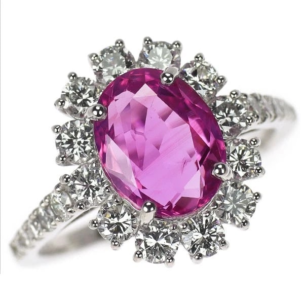 PT950 PINK SAPPHIRE DIAMOND RING: Pt950 pink sapphire diamond ring Brand: None Type/Style: rings Material: Pt950 Main Stone sapphires Color: PT Size: 6 US Accessories: None Accessories Notice: When purchasing pre-owned goo
