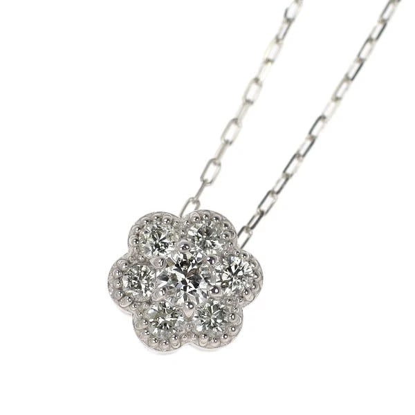 K18WG FLOWER DIAMOND PENDANT NECKLACE: K18WG flower diamond pendant necklace Brand: None Type/Style: pendant necklace Material: K18WG Color: WG Size: Necklace: Chain Length ?45 Width/Thickness7.3 Accessories: None Accessories Notice: When