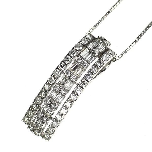 K18WG DIAMOND PENDANT NECKLACE: K18WG DIAMOND PENDANT NECKLACE Brand: None Type/Style: pendant necklace Material: K18WG Color: WG Size: Necklace: Chain Length ?45 Width/Thickness7.7 Accessories: None Accessories Notice: When