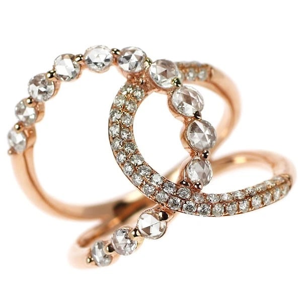 K18PG ROSE CUT/ROUND BRILLIANT CUT DIAMOND RING: K18PG Rose Cut/Round Brilliant Cut Diamond Ring Brand: None Type/Style: rings Material: K18PG Color: PG Size: 6.75 - 7 US Accessories: None Accessories Notice: When purchasing pre-owned go