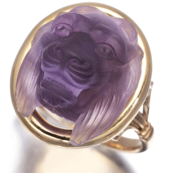 AMETHYST CARVING FROSTED LION RING K21YG: Amethyst Carving Frosted Lion Ring K21YG Brand: Unbranded Type/Style: Ring Material: K21YG Main Stone Natural Color: Yellow Gold Size: US 9.25-9.5 Accessories: None Accessories Notice: Whe