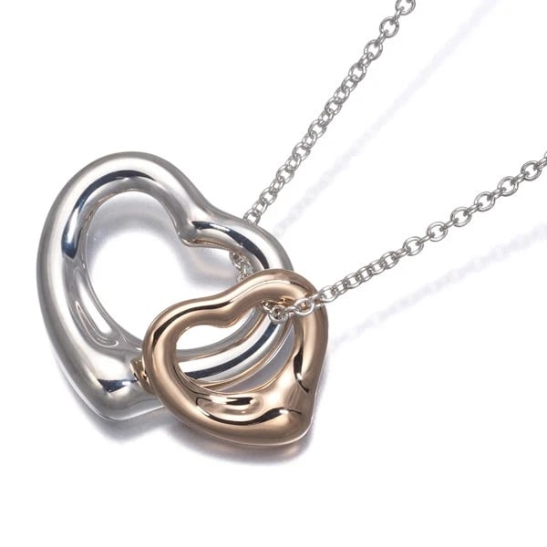 TIFFANY&CO. OPEN HEART BICOLOR NECKLACE SILVER 925/18K PG: Tiffany&Co. Open Heart Bicolor Necklace Silver 925/18K PG Brand: Tiffany & Co. Type/Style: Necklace Material: Silver 925/18K PG Color: Silver PG Size: Necklace length: 40cmPendant sizeLarge:Approximat