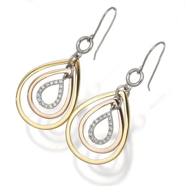 DIAMOND 3COLOR TEARDROP EARRINGS PT 900 18K YG/PG: Diamond 3color Teardrop Earrings Pt 900 18K YG/PG Brand: Unbranded Type/Style: Earring Material: Pt 900 18K YG/PG Main Stone Natural Color: YG PG Size: Design size: 19.0 x 15.5mmEarring total length: 