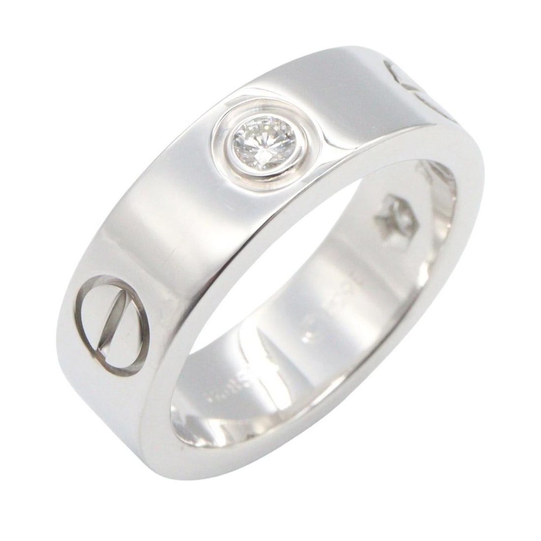 CARTIER LOVE RING 3P DIAMOND 18KWG: CARTIER Love Ring 3P Diamond 18KWG Brand: CARTIER Type/Style: Ring Material: K18WG?White Gold? Main Stone Natural Color: Silver Size: 4.5 US Accessories: None Accessories Notice: When purc