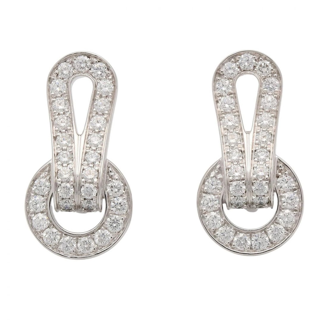 CARTIER AGRAFE DIAMOND PIERCED EARRINGS: CARTIER Agrafe Diamond Pierced Earrings Brand: CARTIER Type/Style: Pierced earrings Material: K18WG?White Gold? Main Stone Natural Color: Clear Size: 26mm x 16mm(1.0" x 0.6") Accessories: None