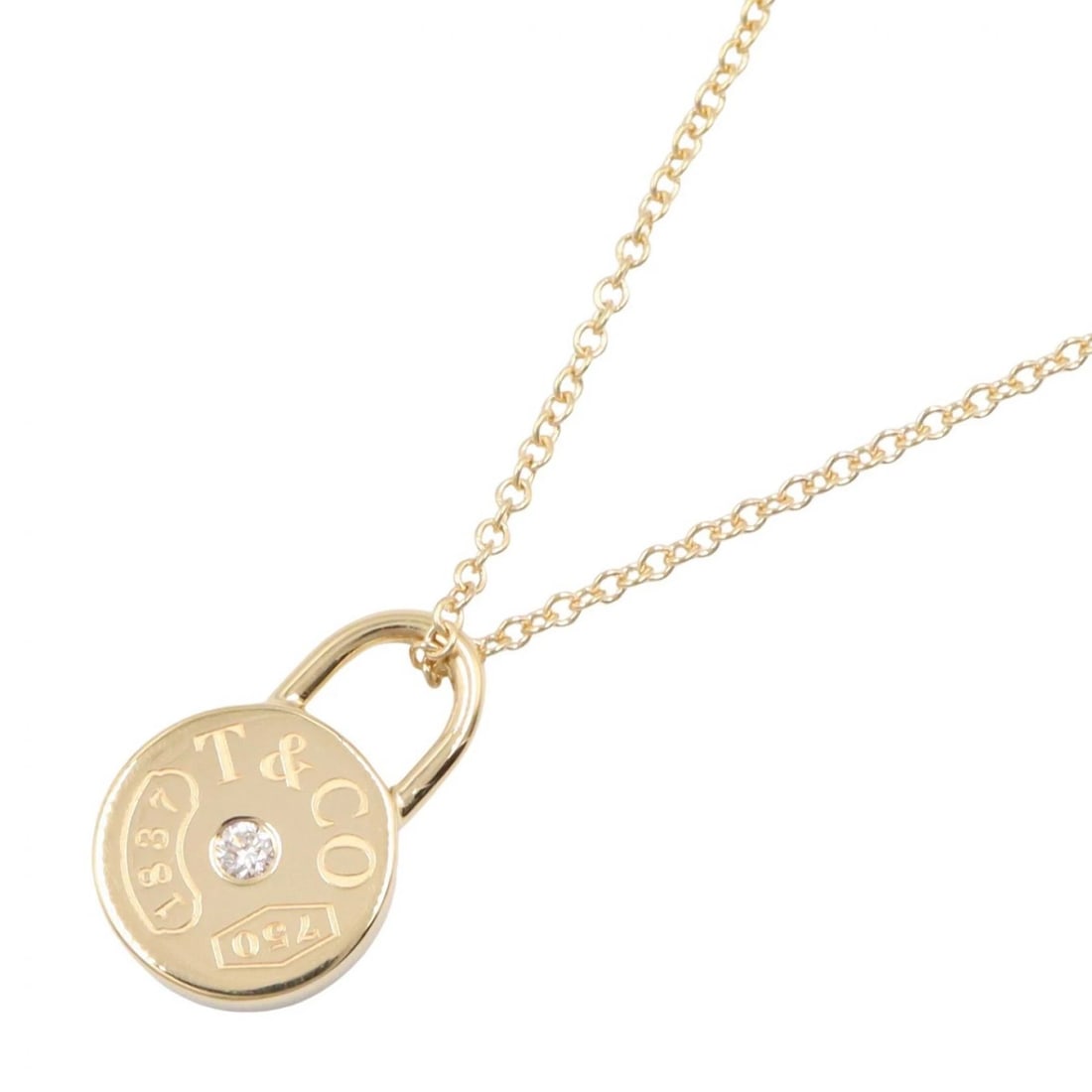 TIFFANY?CO 1837 ROUND LOCK 1P DIAMOND NECKLACE: TIFFANY?CO 1837 Round Lock 1P Diamond Necklace Brand: TIFFANY?CO Type/Style: Necklace Material: K18 (Yellow Gold) Main Stone Natural Color: Gold Size: Neck rotation?41cm(16.1") Motif W?9mm x H?14mm(0.