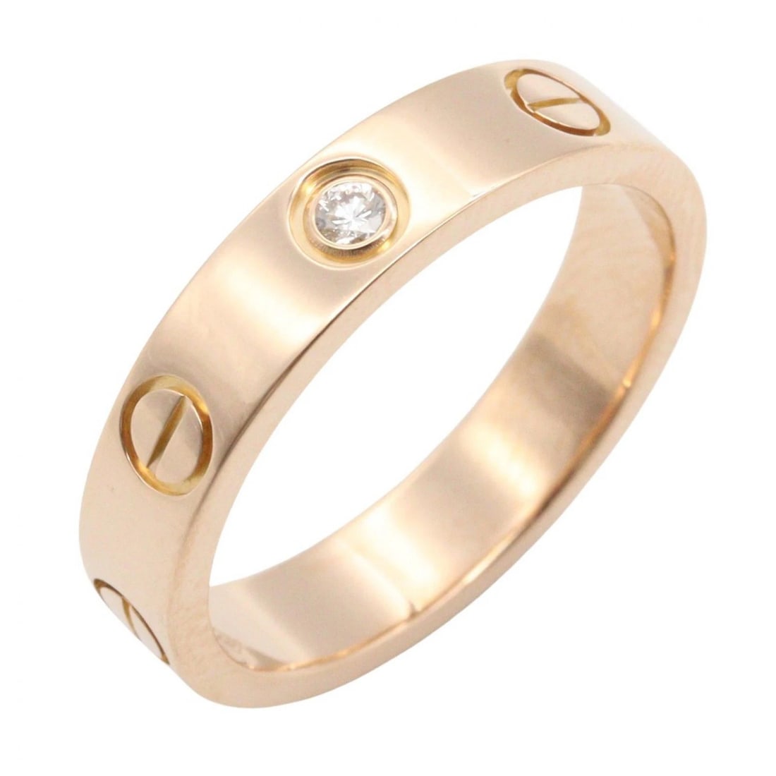 CARTIER MINI LOVE RING 1P DIAMOND 18KPG ROSE GOLD: CARTIER Mini Love Ring 1P Diamond 18KPG Rose Gold Brand: CARTIER Type/Style: Ring Material: K18PG?Rose Gold? Main Stone Natural Color: Gold Size: 4.75 US Accessories: None Accessories Noti