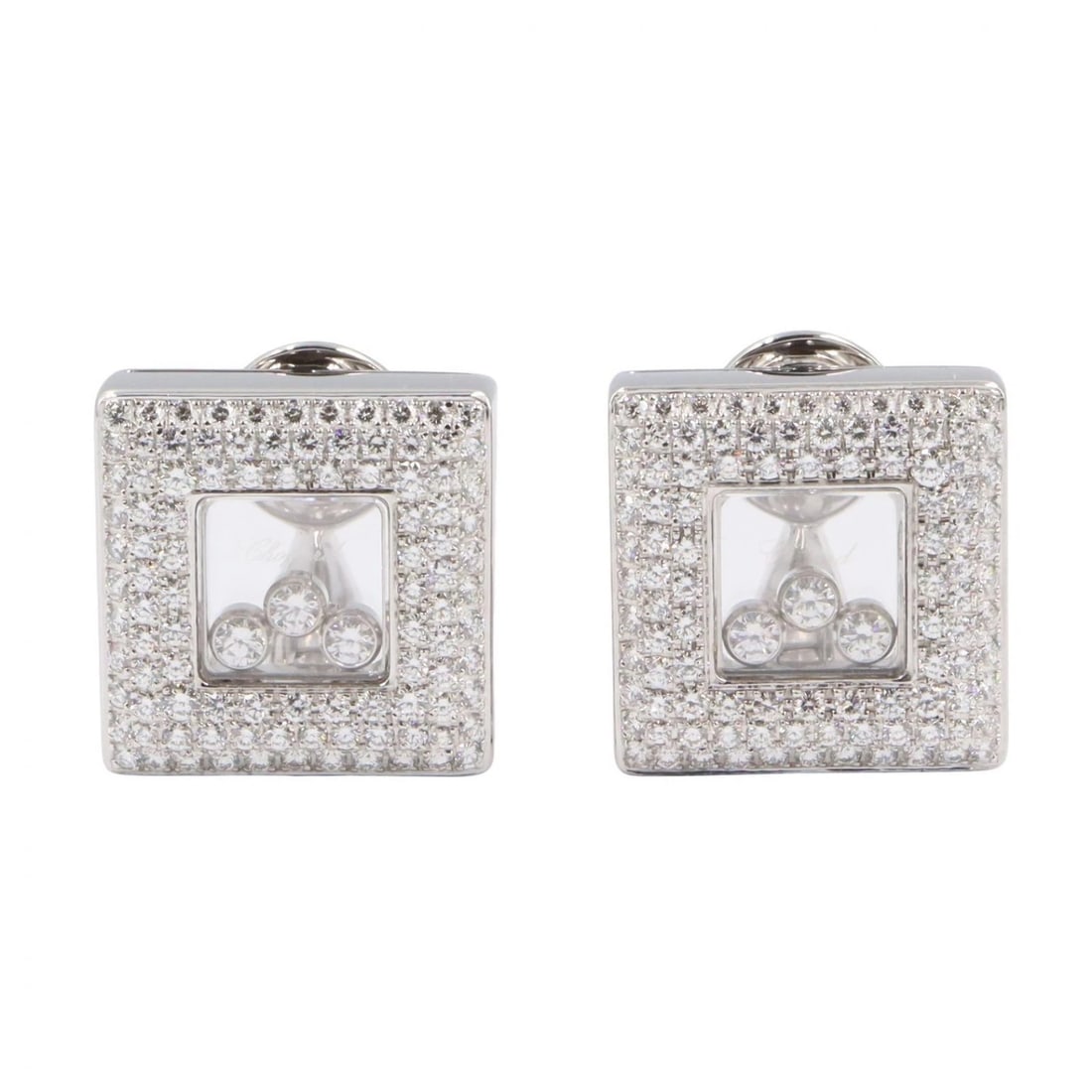CHOPARD HAPPY DIAMONDS PIERCED EARRINGS: Chopard Happy Diamonds Pierced Earrings Brand: Chopard Type/Style: Pierced earrings Material: K18WG?White Gold? Main Stone Natural Color: Silver Size: 17mm x 17mm(0.7" x 0.7") Accessories: None