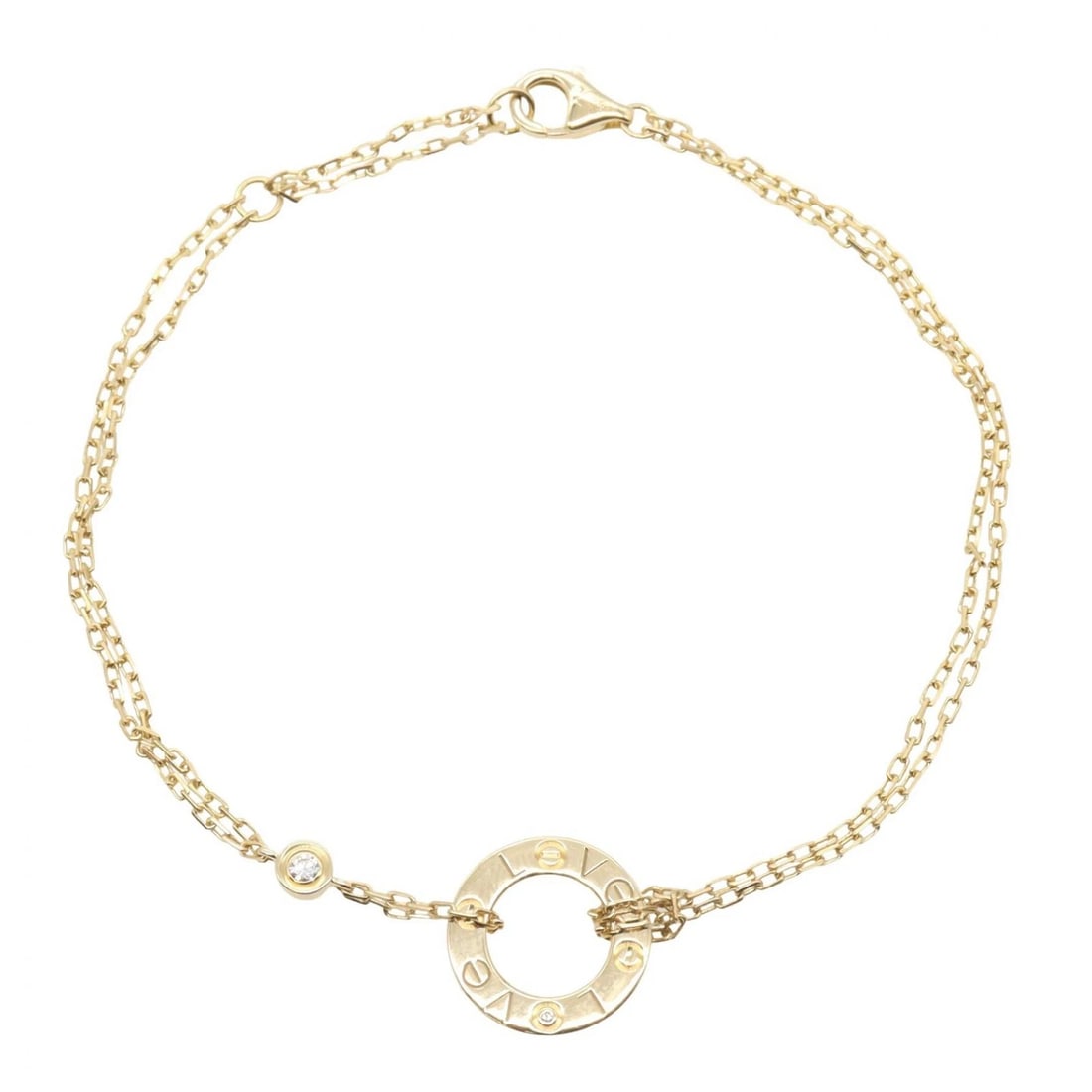 CARTIER LOVE CIRCLE 2P DIAMOND BRACELET 18KYG: CARTIER Love Circle 2P Diamond Bracelet 18KYG Brand: CARTIER Type/Style: Bracelet Material: K18 (Yellow Gold) Color: Gold Size: Band Length?18.5cm(7.3") Motif W?13mm x H?13mm(0.5" x 0.5") Accessor