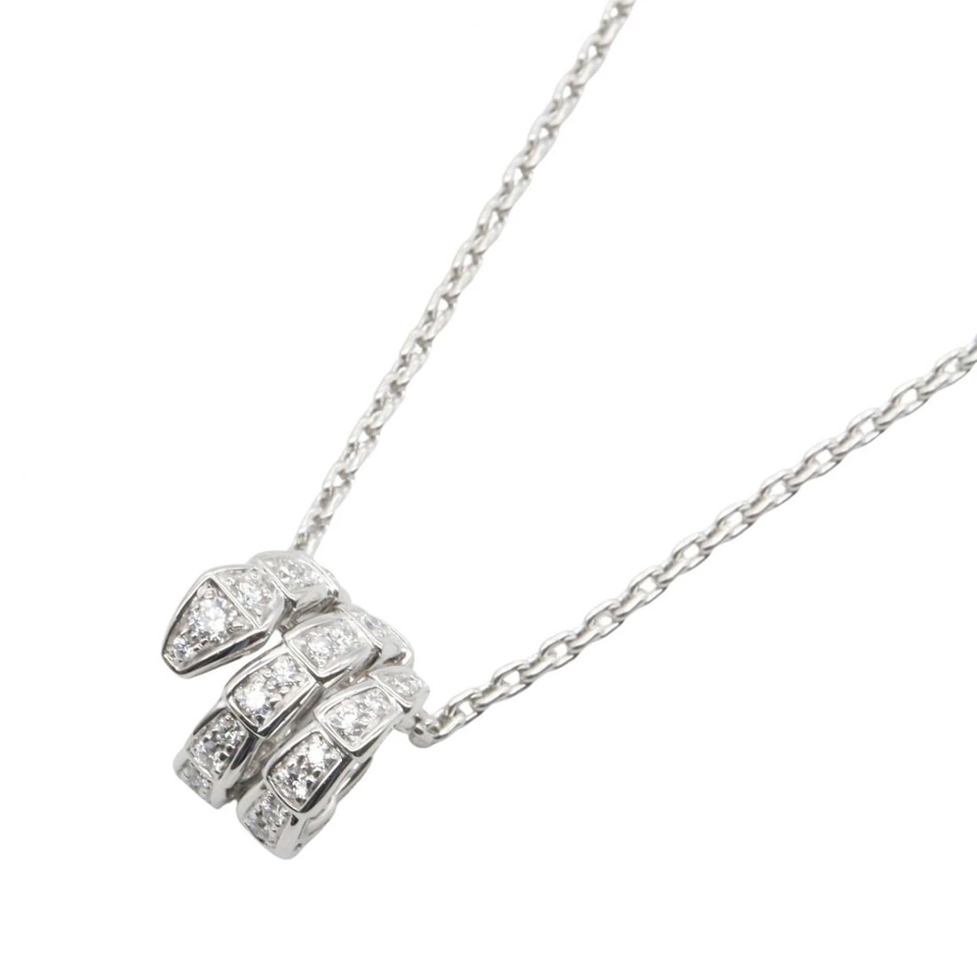 BVLGARI SERPENTI VIPER DIAMOND NECKLACE PENDANT: BVLGARI Serpenti Viper Diamond Necklace Pendant Brand: BVLGARI Type/Style: Necklace Material: K18WG?White Gold? Main Stone Natural Color: Silver Size: Neck rotation?41.5/44cm(16.3") Motif W?12mm x H?1