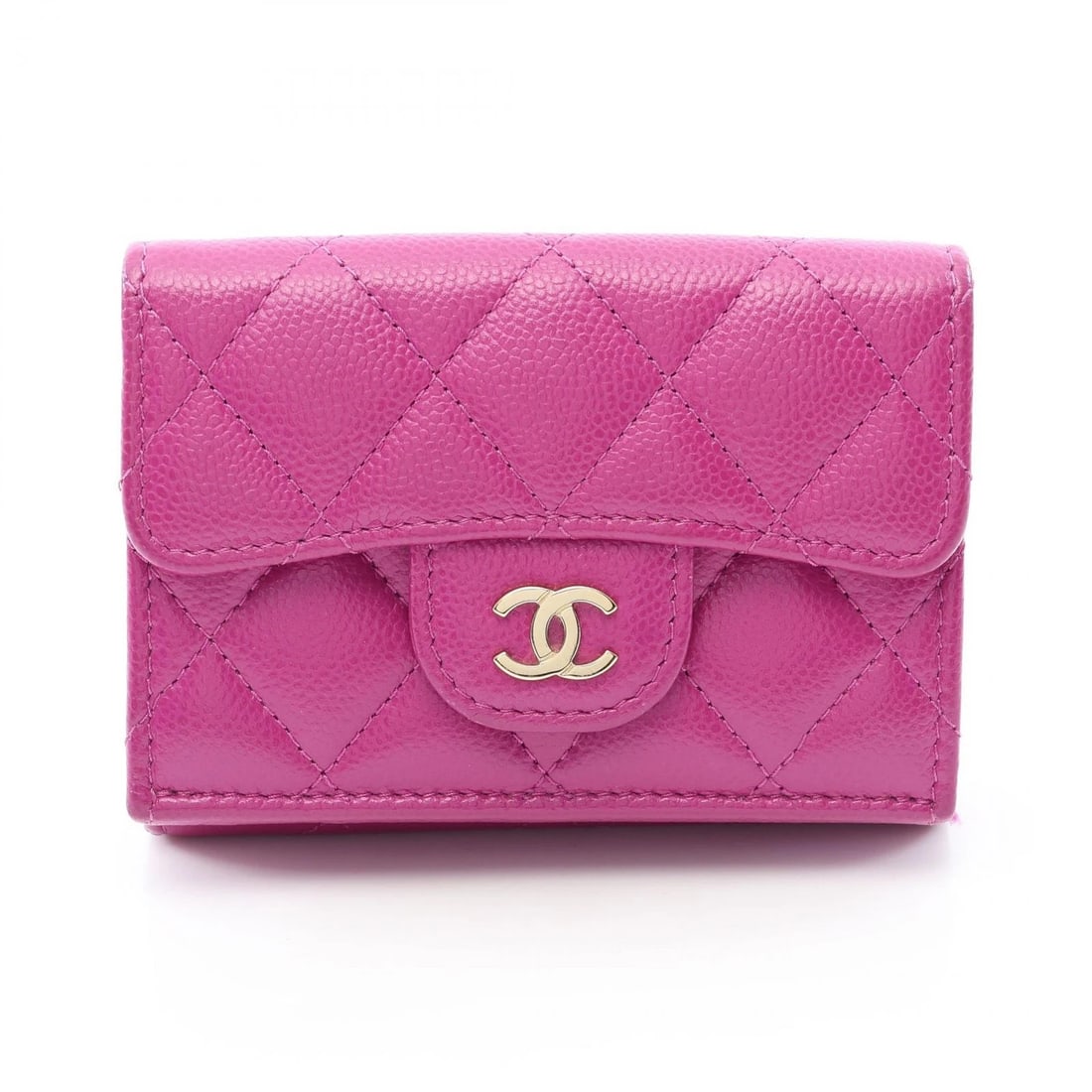 CHANEL CLASSIC SMALL FLAP MATELASSE TRI-FOLD WALLET PURSE: CHANEL Classic Small Flap Matelasse Tri-fold Wallet Purse Brand: CHANEL Type/Style: Tri-fold wallet Material: Exterior Material Grained Calfskin leather Color: Exterior Color Purple?ish colors Size: H