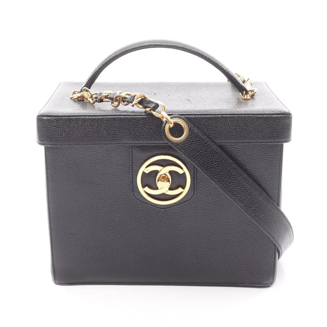 CHANEL COCO MARK SHOULDER CROSSBODY VANITY HANDBAG: CHANEL COCO Mark shoulder crossbody vanity Handbag Brand: CHANEL Type/Style: Handbag Material: Exterior Material Grained Calfskin leather Color: Exterior Color Black?ish colors Size: H:18cm x W:22.5cm