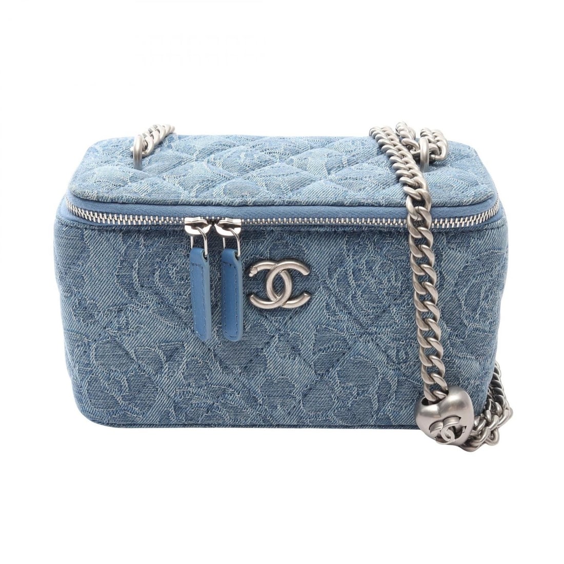 CHANEL MATELASSE VANITY CHAIN SHOULDER CROSSBODY BAG: CHANEL Matelasse Vanity Chain Shoulder Crossbody Bag Brand: CHANEL Type/Style: Shoulder Bag Material: Exterior Material denim Color: Exterior Color Blue?ish colors Size: (H:3.9" x W:6.3" x D:3.1")