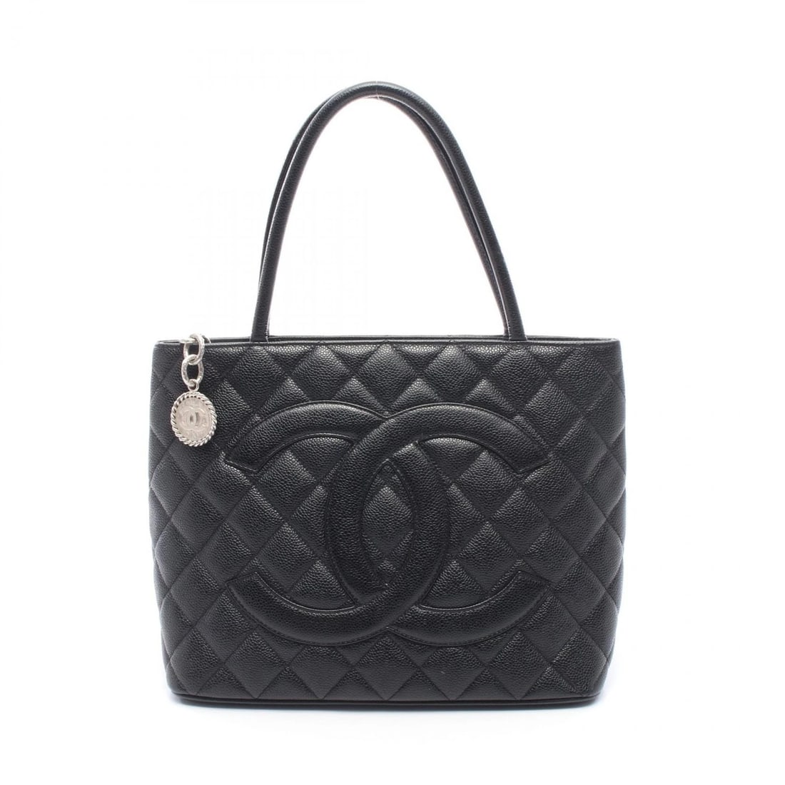 CHANEL MEDALLION TOTE BAG CALFSKIN BLACK: CHANEL Medallion Tote Bag Calfskin Black Brand: CHANEL Type/Style: Tote Bag Material: Exterior Material Calfskin (cowhide) Color: Exterior Color Black?ish colors Size: (H:9.4" x W:11.4" x D:5.5")