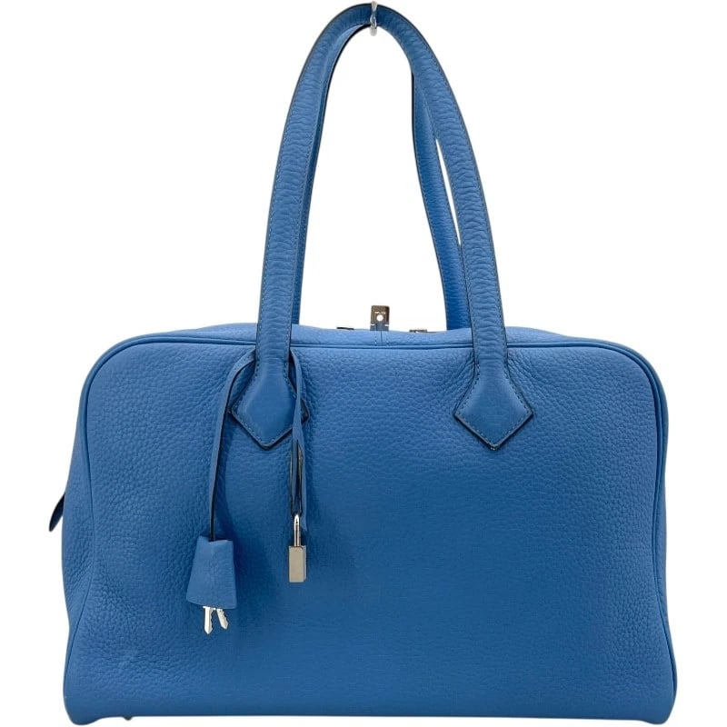 HERMES VICTORIA 35 HANDBAG: HERMES Victoria 35 Handbag Brand: HERMES Type/Style: Handbag Material: Taurillon Clemence Color: Blue Paradise SVHardware Size: W13.8 x H8.7 x D6.1inch Accessories: None Accessories Notice