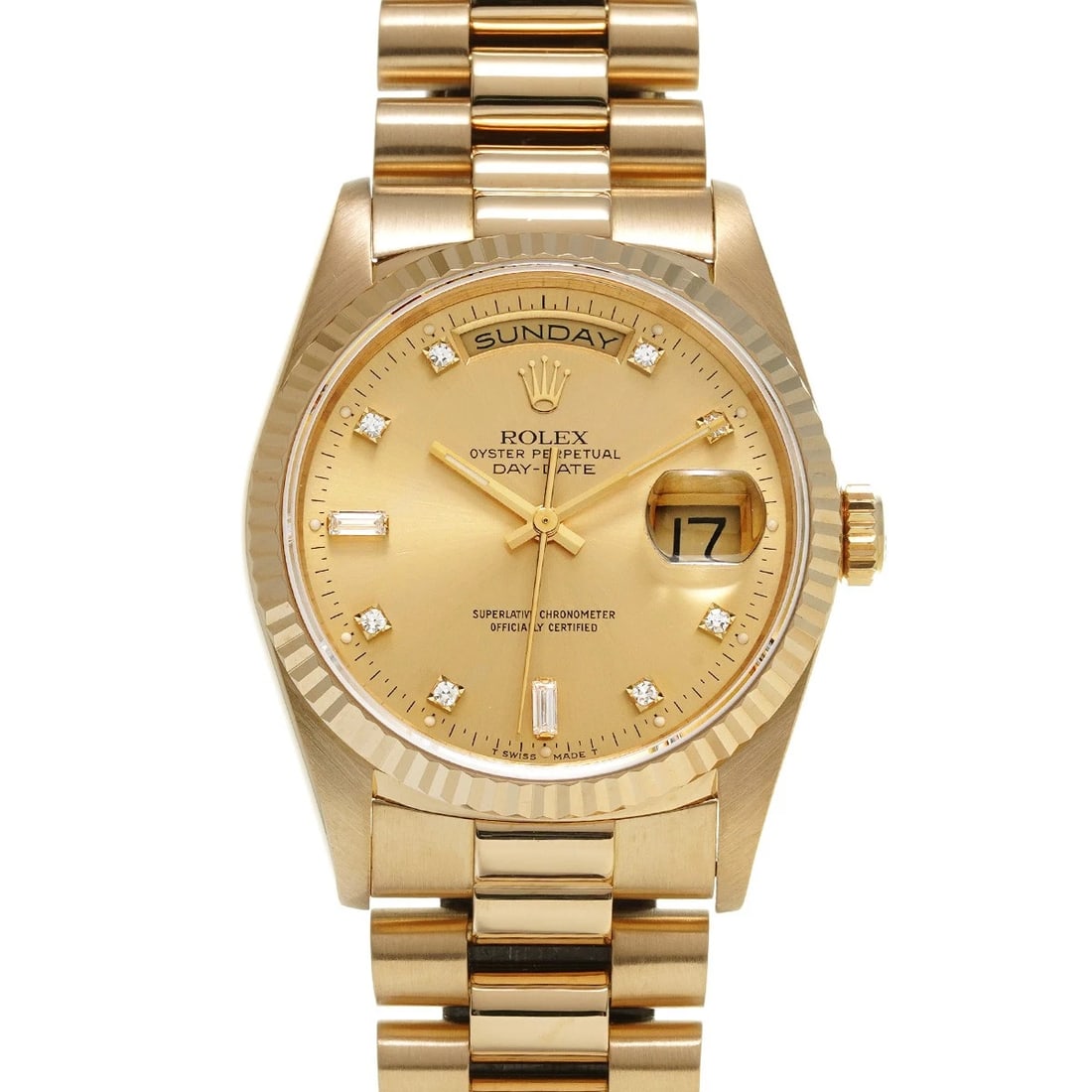ROLEX DATE CHAMPAGNE DIAMOND WATCH: ROLEX Date Champagne diamond Watch Brand: ROLEX Type/Style: Wristwatch Material: Band Material Yellow Gold, Case Material Yellow Gold Color: Dial Color Champagne/diamond Size: ?Case? H/About 36mm W/Ab