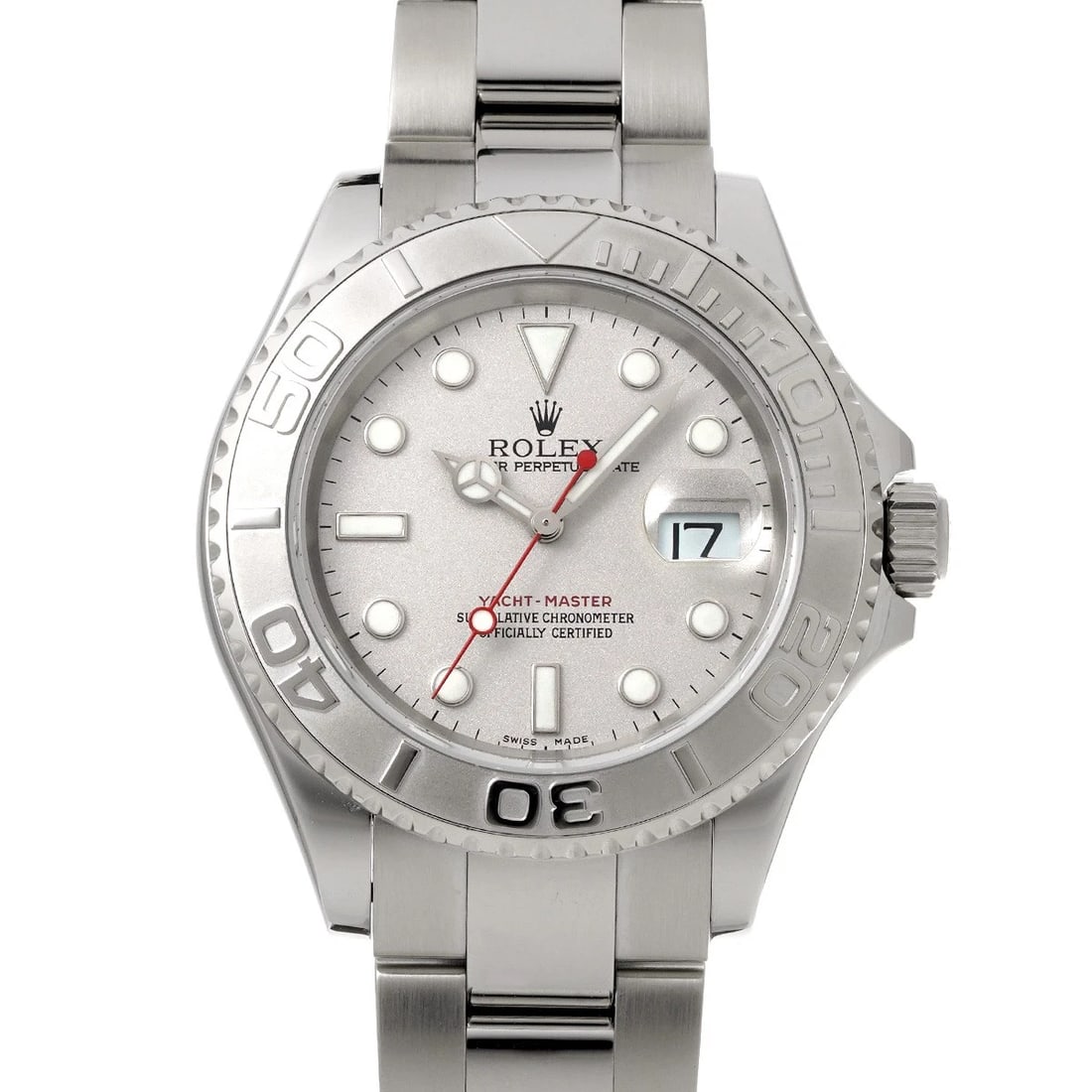 ROLEX YACHT MASTER ROLESIUM SILVER WATCH: ROLEX Yacht Master Rolesium Silver Watch Brand: ROLEX Type/Style: Wristwatch Material: Band Material Stainless steel, Case Material Stainless steel Color: Dial Color Silver Size: ?Case? H/About 40mm W