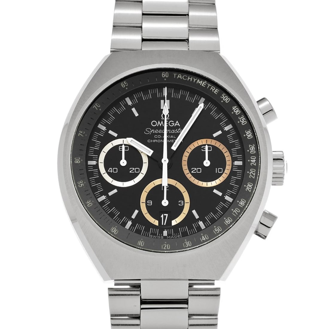 OMEGA SPEEDMASTER CO-AXIAL WATCH: OMEGA Speedmaster Co-axial Watch Brand: OMEGA Type/Style: Wristwatch Material: Band Material Stainless steel, Case Material Stainless steel Color: Dial Color black Size: ?Case? H/About 46.2mm W/About 