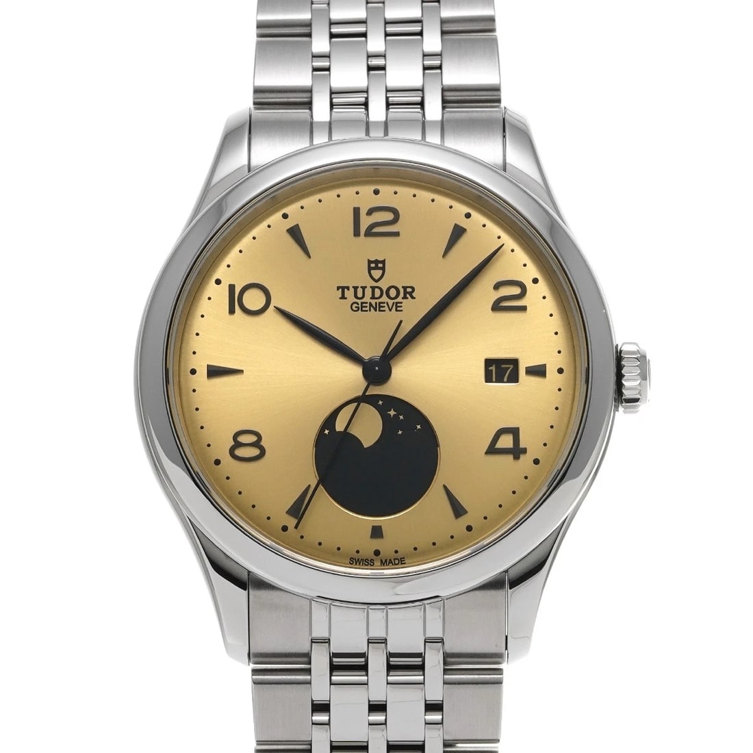 TUDOR LUNA CHAMPAGNE WATCH: TUDOR Luna Champagne Watch Brand: TUDOR Type/Style: Wristwatch Material: Band Material Stainless steel, Case Material Stainless steel Color: Dial Color Champagne Size: ?Case? H/About 39mm W/About 39mm